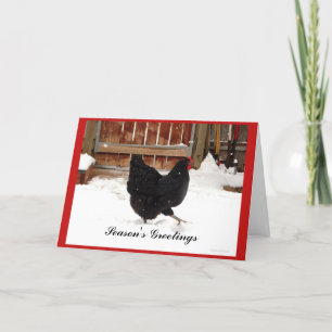 Pour Fêtes Annuelles Black Hen Walking In Snow Holiday Cartes De Voeux