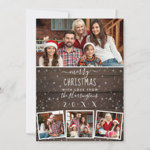 Pour Fêtes Annuelles Bois rustique et neige Vacances 4 Cartes photos