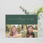 Pour Fêtes Annuelles Bonheur de vacances élégant vert deux cartes photo (Debout devant)