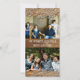 Pour Fêtes Annuelles Brown Bois rustique Pays Deux Cartes de fin de ann