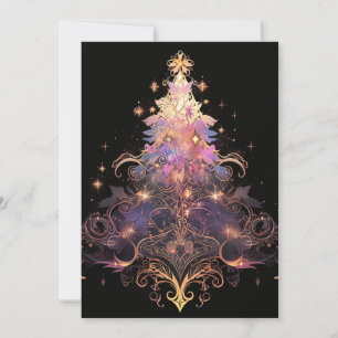 Pour Fêtes Annuelles Cartes d'arbre de Noël en or, jolie Rose violet