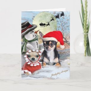 Pour Fêtes Annuelles Cartes de Chihuahua avec Bonhomme de Neige