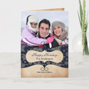 Pour Fêtes Annuelles Cartes de fin de année photo Rustic blue snowflake