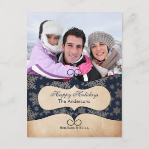 Pour Fêtes Annuelles Cartes de fin de année photo Rustic blue snowflake