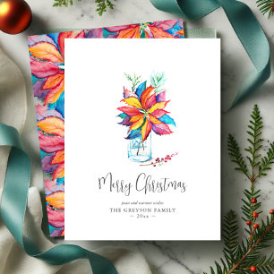 Pour Fêtes Annuelles Cartes de Noël Aquarelle colorée Poinsettia