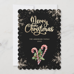Pour Fêtes Annuelles Cartes de Noël au houx et cannes à sucre noires