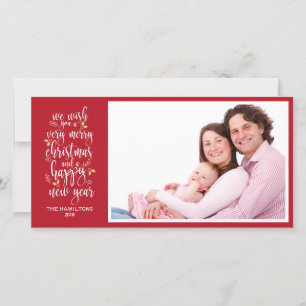 Pour Fêtes Annuelles Cartes de Noël avec photo de famille écriture roug