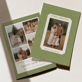 Pour Fêtes Annuelles Cartes de Noël avec photo de famille Elegant Green
