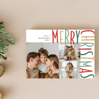 Pour Fêtes Annuelles Cartes de Noël avec trois photos en typographie gr