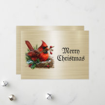 Cartes de Noël Cardinal Rouge Oiseaux Fleur Vacanc