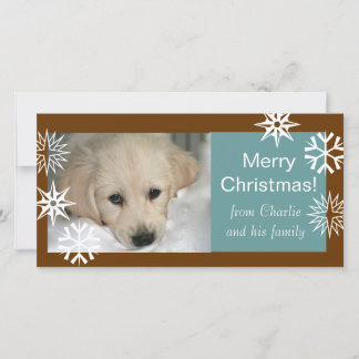 Pour Fêtes Annuelles Cartes de Noël Chien Flocons de Neige Marron Bleu