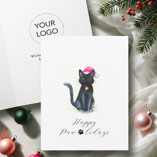 Pour Fêtes Annuelles Cartes de Noël d'affaires avec logo Chat noir