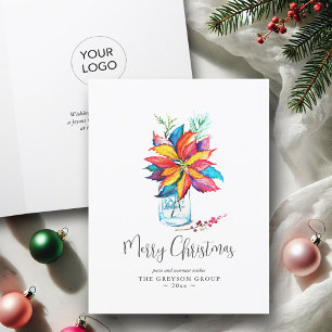 Pour Fêtes Annuelles Cartes de Noël d'affaires Poinsettia Colorées