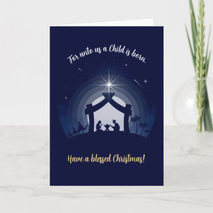 Pour Fêtes Annuelles Cartes de Noël de la crèche (bleu marine)