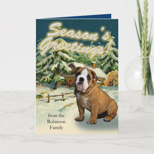 Pour Fêtes Annuelles Cartes de Noël du Cabine de neige Bulldog anglais (Devant)