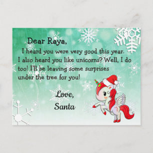 Pour Fêtes Annuelles Cartes de Noël du Père Noël: Licorne rouge au chap