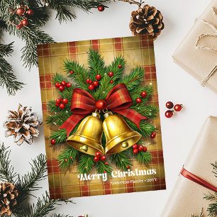 Pour Fêtes Annuelles Cartes de Noël élégantes avec cloches et couronne