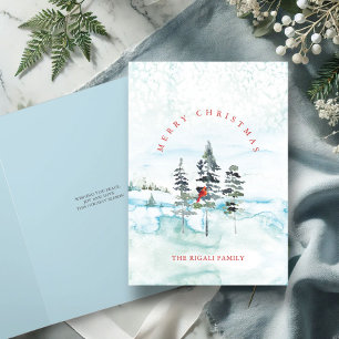 Pour Fêtes Annuelles Cartes de Noël en Aquarelle Forêt neigeuse