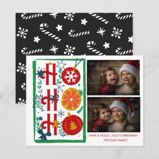Pour Fêtes Annuelles Cartes de Noël Ho Ho Ho | Photo Vacances (Devant / Derrière)