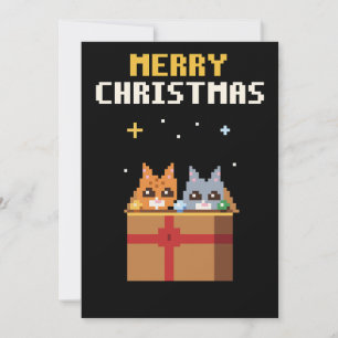 Pour Fêtes Annuelles Cartes de Noël Pixel Art avec des Chatons dans une