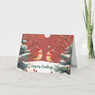 Pour Fêtes Annuelles Cartes de Noël pliées personnalisées avec oiseaux 