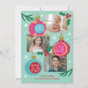 Pour Fêtes Annuelles Cartes de Noël rétro colorées avec 3 photos