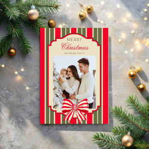 Pour Fêtes Annuelles Cartes de Noël rétro rouge vert rayures avec nœud