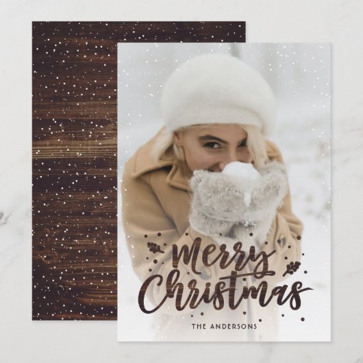 Pour Fêtes Annuelles Cartes de Noël Rustique Script Bois (Devant / Derrière)