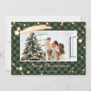 Pour Fêtes Annuelles Cartes de Noël Starry Green Buffalo Plaid Photo