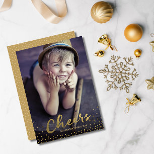 Pour Fêtes Annuelles Cartes de photos de vacances avec écriture dorée e
