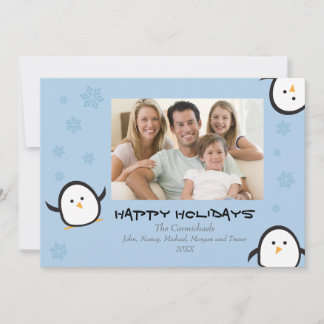 Pour Fêtes Annuelles Cartes de vacances de pingouins fantaisistes (bleu