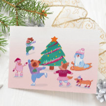 Cartes de vacances plat rose pâle Chiens mignons p