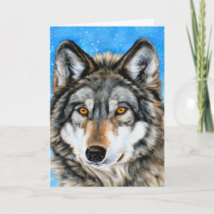 Pour Fêtes Annuelles Cartes de vœux de la saison du loup peint