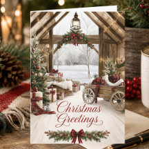 Cartes de vœux de Noël au plaid rouge de campagne