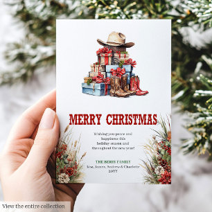 Pour Fêtes Annuelles Cartes de vœux de Noël bottes de cowboy rustique