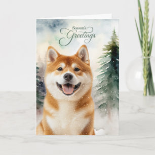 Pour Fêtes Annuelles Cartes de vœux de saison de chien Akita en forêt