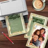 Pour Fêtes Annuelles Cartes de vœux de saison vert sauge et or