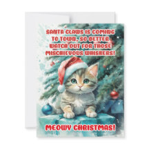 Cartes de voeux "FUNNY CAT MEOWY CHRISTMAS"