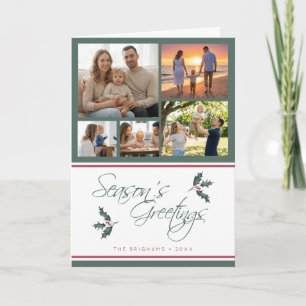 Pour Fêtes Annuelles Cartes de vœux modernes avec cinq photos de houx p