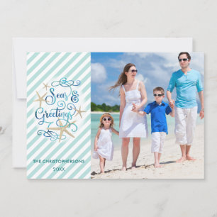 Pour Fêtes Annuelles Cartes de vœux Noël côtier SEAsons Photo Rayures