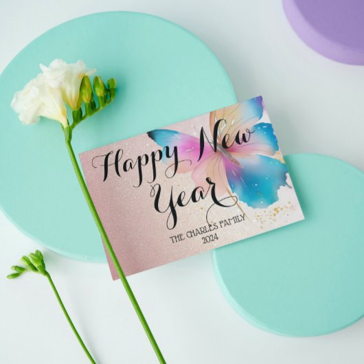 Pour Fêtes Annuelles Cartes de vœux Nouvel An pailleté papillon