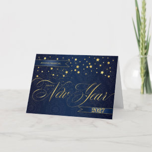 Pour Fêtes Annuelles Cartes du Nouvel An 2027 Bleu Nuit Faux Feuilles d