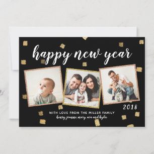 Pour Fêtes Annuelles Cartes du Nouvel An avec 3 photos Confettis Chunky