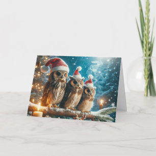 Pour Fêtes Annuelles Chouettes bois Noël Cartes de voeux