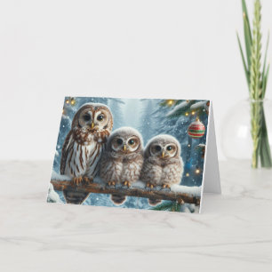 Pour Fêtes Annuelles Chouettes bois Noël Cartes de voeux