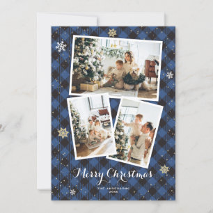 Pour Fêtes Annuelles Collage Photo Plaid Bleu Joyeuses Cartes de Noël