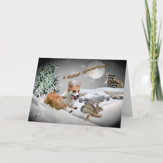 Pour Fêtes Annuelles Corgi Winter Wonderland Cartes de voeux (Devant)