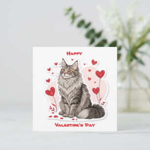 Pour Fêtes Annuelles Cute Maine Coon 🐾 Chat Valentine Cartes 💖