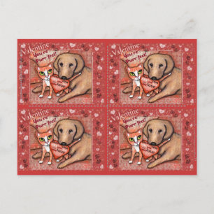 Pour Fêtes Annuelles Cute Tabby Chat & Lab Valentines Chien Cartes Plat
