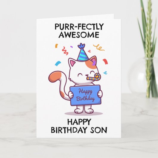 Pour Fêtes Annuelles drôle de chat fils cartes d'anniversaire (Devant)